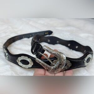 Justin Boots Black Leather Belt with Silver Accents